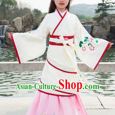 Traditional Chinese Ancient Han Dynasty Princess White Costumes for Kids