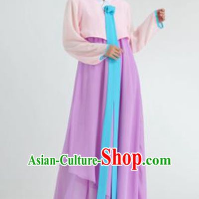 Traditional Korean Costumes Asian Korean Hanbok Pink Blouse and Purple Skirt for Women