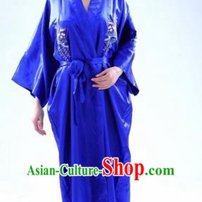 Traditional Japanese Costumes Asian Japan Kimono Blue Silk Yukata for Women