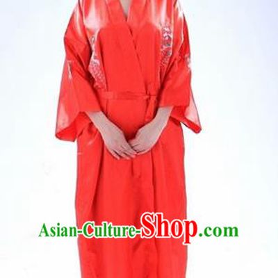 Traditional Japanese Costumes Asian Japan Kimono Red Silk Yukata for Women