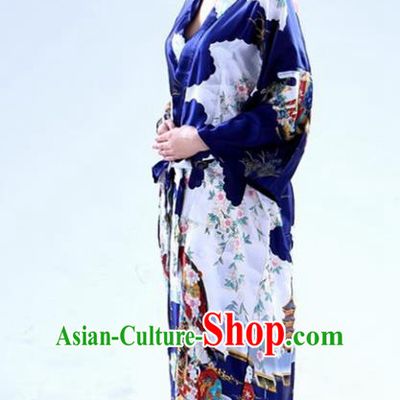 Traditional Japanese Costumes Asian Japan Kimono Printing Navy Yukata for Women