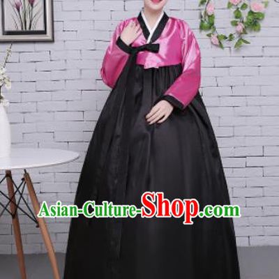 Korean Traditional Palace Costumes Asian Korean Hanbok Bride Pink Blouse and Black Skirt for Women