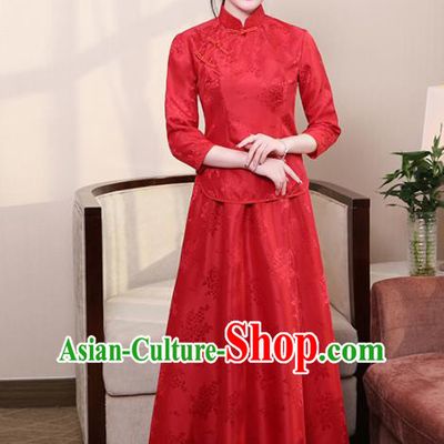 Chinese Ancient Nobility Lady Costumes Traditional Embroidered Red Qipao Blouse and Skirt for Women