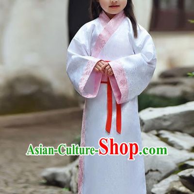 Chinese Ancient Han Dynasty Princess Costumes Traditional White Hanfu Dress for Kids