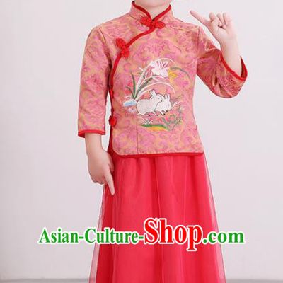 Chinese Ancient Republic of China Children Costumes Traditional Blouse and Skirt for Kids