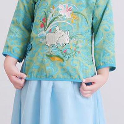 Chinese Ancient Republic of China Children Costumes Traditional Green Blouse and Skirt for Kids