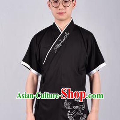Chinese Ancient Swordsman Hanfu Han Dynasty Costume Black Tang Suit Shirt for Men