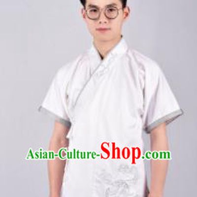 Chinese Ancient Swordsman Hanfu Han Dynasty Costume White Tang Suit Shirt for Men