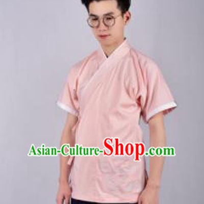 Chinese Ancient Swordsman Hanfu Han Dynasty Costume Pink Tang Suit Shirt for Men