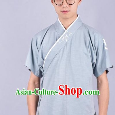 Chinese Ancient Swordsman Hanfu Costume Tang Suit Blue Shirt for Men
