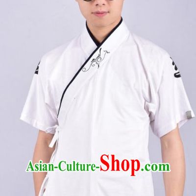 Chinese Ancient Swordsman Hanfu Costume Tang Suit White Shirt for Men