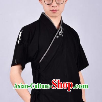 Chinese Ancient Swordsman Hanfu Costume Tang Suit Black Shirt for Men
