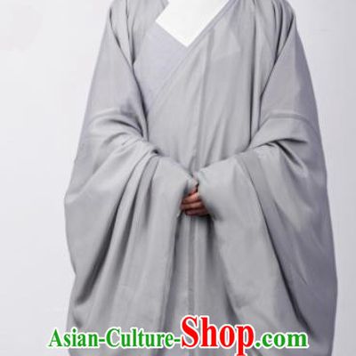 Chinese Ancient Scholar Grey Robe Traditional Ming Dynasty Taoist Priest Costumes for Men