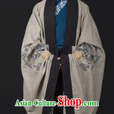 Chinese Ancient Cabinet Minister Grey Clothing Traditional Ming Dynasty Swordsman Costume for Men
