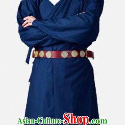 Chinese Ancient Swordsman Blue Clothing Traditional Ming Dynasty Buster Costume for Men