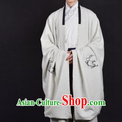 Chinese Ancient Taoist White Clothing Traditional Han Dynasty Minister Costume for Men