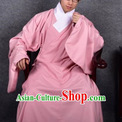Chinese Ancient Taoist Pink Robe Traditional Ming Dynasty Minister Costume for Men