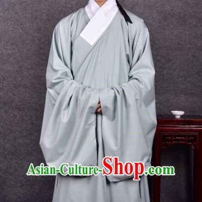 Chinese Ancient Traditional Ming Dynasty Taoist Priest Costume Grey Robe for Men