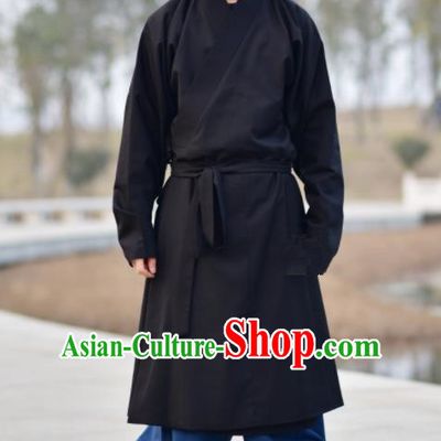 Chinese Ancient Traditional Ming Dynasty Taoist Priest Costume Monk Black Robe for Men