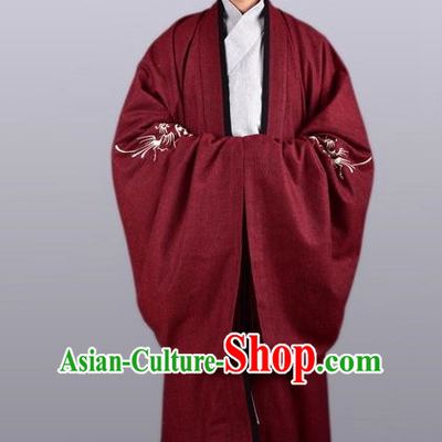 Chinese Ancient Traditional Ming Dynasty Taoist Priest Costume Scholar Red Cloak for Men