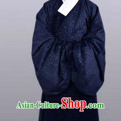 Chinese Ancient Traditional Ming Dynasty Taoist Priest Costume Navy Priest Frock for Men