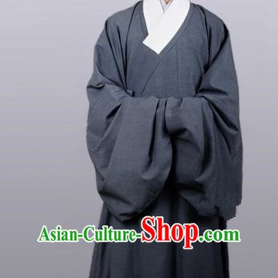 Chinese Ancient Traditional Grey Priest Frock Ming Dynasty Priest Costumes for Men