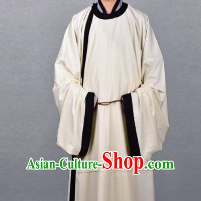 Chinese Ancient Traditional Song Dynasty Scholar Costumes Beige Robe for Men