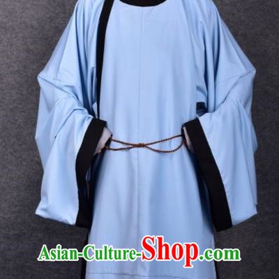 Chinese Ancient Traditional Song Dynasty Scholar Costumes Blue Robe for Men