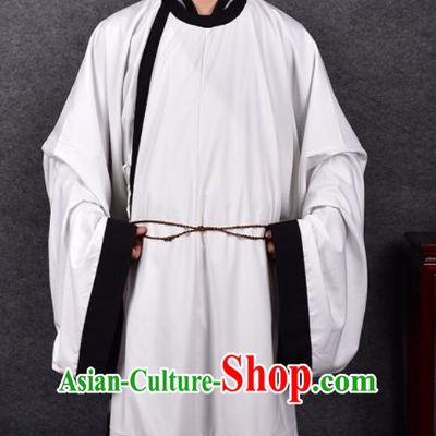 Chinese Ancient Traditional Song Dynasty Scholar Costumes White Robe for Men