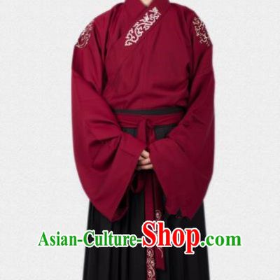 Chinese Ancient Traditional Ming Dynasty Scholar Red Costumes Complete Set for Men