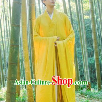 Chinese Ancient Traditional Jin Dynasty Swordsman Hermit Yellow Costumes for Men