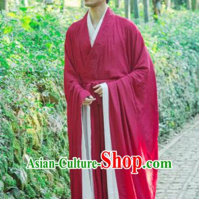 Chinese Ancient Traditional Jin Dynasty Scholar Swordsman Hermit Red Costumes for Men