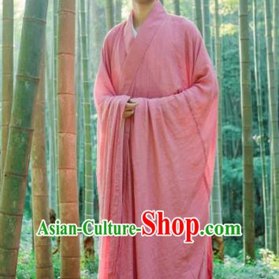 Chinese Ancient Traditional Jin Dynasty Scholar Swordsman Hermit Pink Costumes for Men