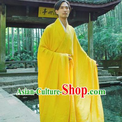 Chinese Ancient Traditional Jin Dynasty Scholar Swordsman Hermit Yellow Costumes for Men