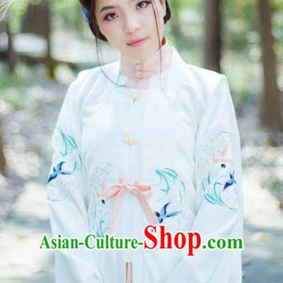 Chinese Ancient Nobility Lady White Blouse Traditional Ming Dynasty Costume for Rich Women