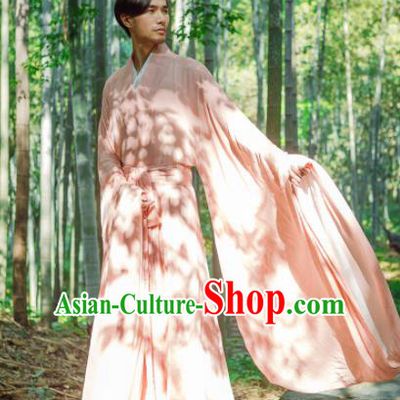 Chinese Ancient Traditional Han Dynasty Pink Cloak Scholar Swordsman Costumes for Men