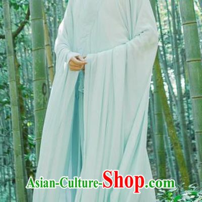 Chinese Ancient Traditional Han Dynasty Light Blue Cloak Scholar Swordsman Costumes for Men