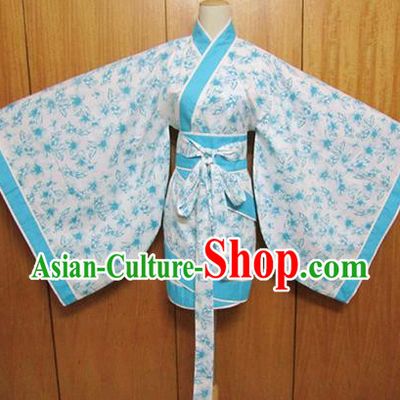 Traditional Chinese Han Dynasty Costume Ancient Princess Blue Curving-Front Robe for Women