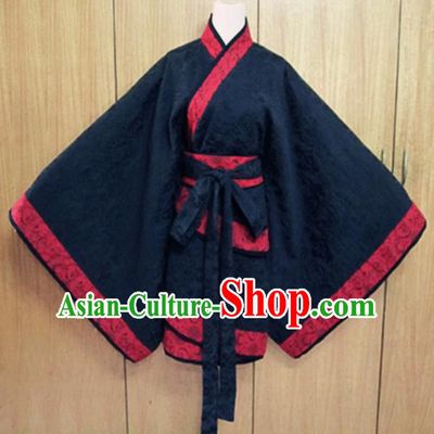 Traditional Chinese Han Dynasty Costume Ancient Princess Navy Curving-Front Robe for Women