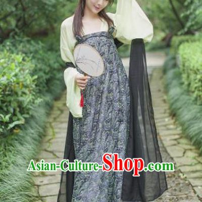 Traditional Chinese Tang Dynasty Maidenform Costume Ancient Princess Grey Hanfu Dress for Women