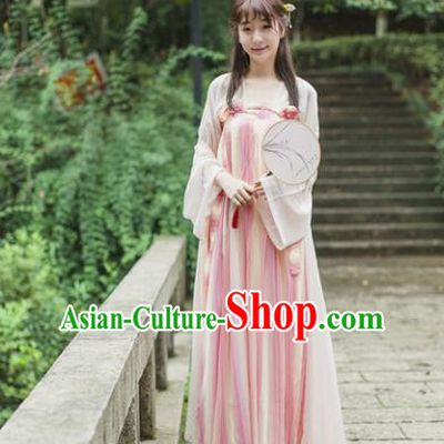 Traditional Chinese Tang Dynasty Maidenform Costume Ancient Princess Pink Hanfu Dress for Women