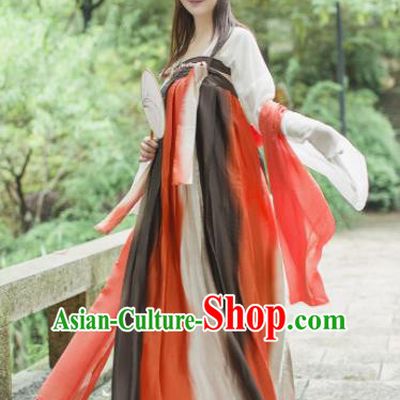 Traditional Chinese Tang Dynasty Maidenform Costume Ancient Princess Red Hanfu Dress for Women