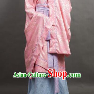 Traditional Chinese Han Dynasty Dowager Costume Ancient Pink Curving-Front Robe for Women