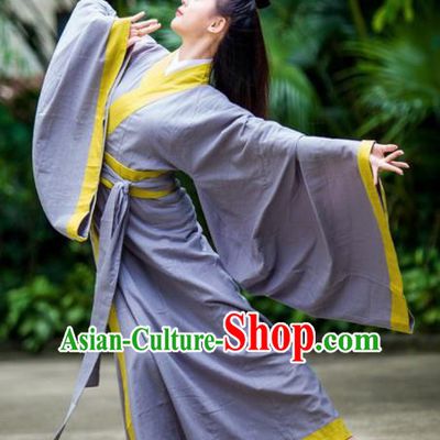 Traditional Chinese Han Dynasty Princess Costume Ancient Purple Curving-Front Robe for Women