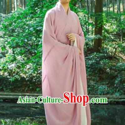 Chinese Ancient Traditional Han Dynasty Pink Wide Sleeve Robe Scholar Swordsman Costumes for Men