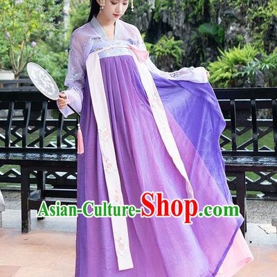 Chinese Ancient Tang Dynasty Nobility Lady Embroidered Hanfu Dress Princess Costume for Rich Women