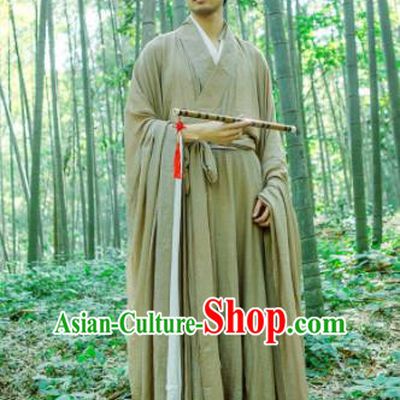 Chinese Ancient Traditional Han Dynasty Khaki Wide Sleeve Robe Scholar Swordsman Costumes for Men