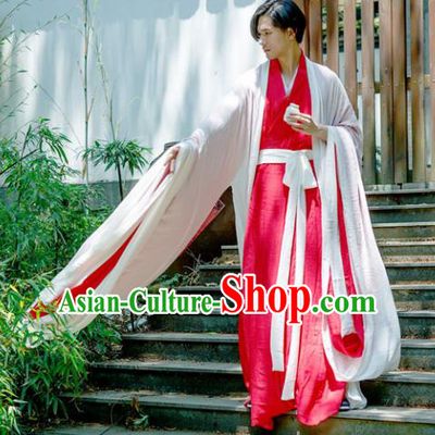 Chinese Ancient Traditional Jin Dynasty Swordsman Costumes Scholar Red Straight-Front Robe for Men