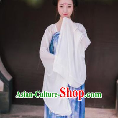 Traditional Chinese Tang Dynasty Imperial Consort Costume Ancient Maidenform Blue Hanfu Dress for Women