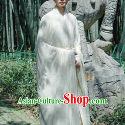 Chinese Ancient Traditional Han Dynasty Beige Wide Sleeve Robe Scholar Swordsman Costumes for Men